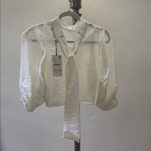Zara Elegant White Crop Textured Top. Sz Sm